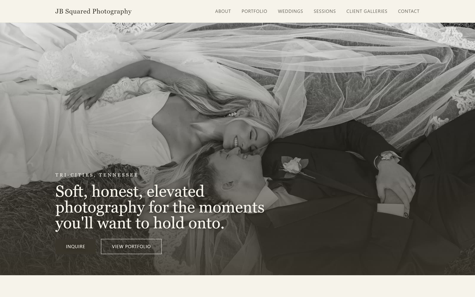 Homepage of the JB Squared Photography website